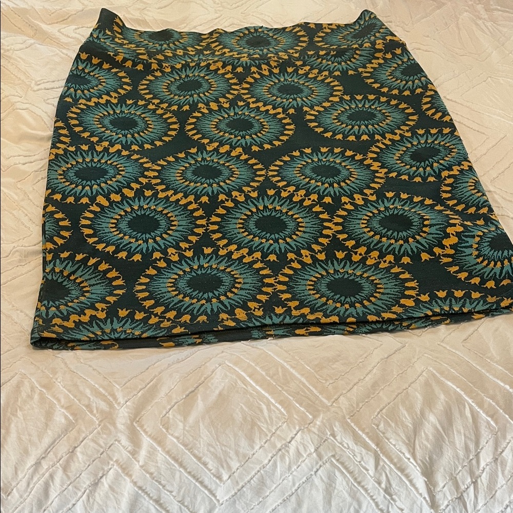 LuLaRoe Blue and Yellow Patterned Pencil Skirt